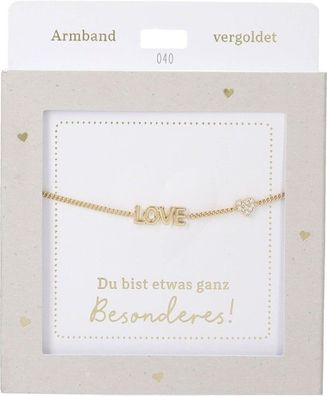 Damen Edelstahl Armband mit Herz-Anhaenger, 15-20cm Verstellbar-LOVE Gold