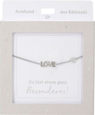 Damen Edelstahl Armband mit Herz-Anhaenger, 15-20cm Verstellbar-LOVE Silber