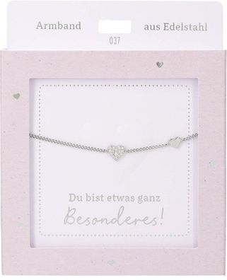 Damen Edelstahl Armband mit Herz-Anhaenger, 15-20cm Verstellbar-Herz Silber