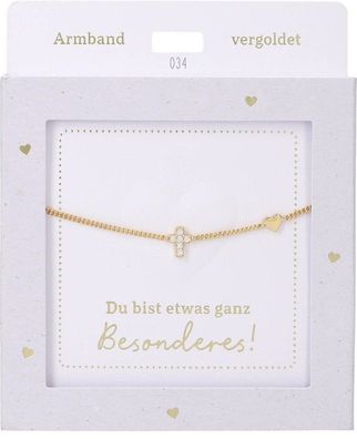 Damen Edelstahl Armband mit Herz-Anhaenger, 15-20cm Verstellbar-Kreuz Gold