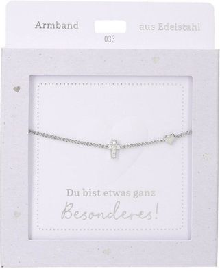 Damen Edelstahl Armband mit Herz-Anhaenger, 15-20cm Verstellbar-Kreuz Silber