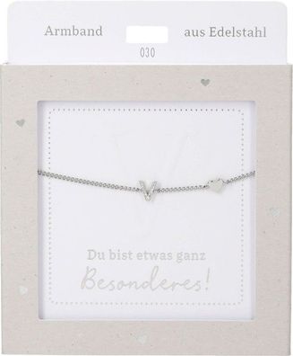 Damen Edelstahl Armband mit Herz-Anhaenger, 15-20cm Verstellbar-V Silber