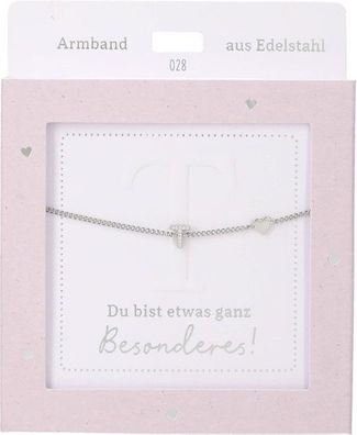 Damen Edelstahl Armband mit Herz-Anhaenger, 15-20cm Verstellbar-T Silber
