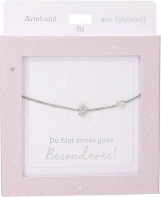 Damen Edelstahl Armband mit Herz-Anhaenger, 15-20cm Verstellbar-S Silber
