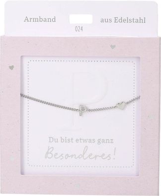 Damen Edelstahl Armband mit Herz-Anhaenger, 15-20cm Verstellbar-P Silber
