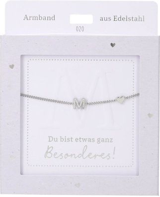 Damen Edelstahl Armband mit Herz-Anhaenger, 15-20cm Verstellbar-M Silber