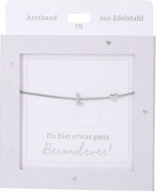 Damen Edelstahl Armband mit Herz-Anhaenger, 15-20cm Verstellbar-L Silber
