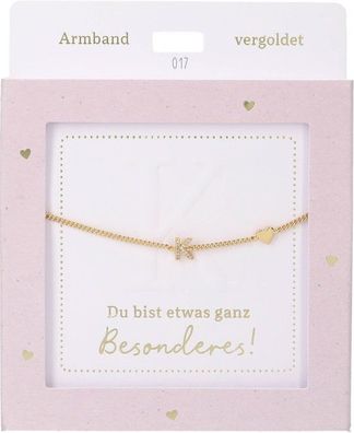 Damen Edelstahl Armband mit Herz-Anhaenger, 15-20cm Verstellbar-K Gold