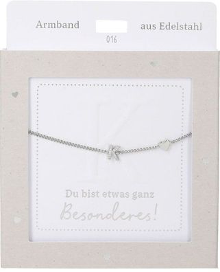 Damen Edelstahl Armband mit Herz-Anhaenger, 15-20cm Verstellbar-K Silber
