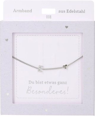 Damen Edelstahl Armband mit Herz-Anhaenger, 15-20cm Verstellbar-E Silber