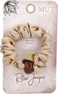 Depesche Moments Premium braunroter Jaspis Scrunchie mit Bergkristall Herz, braunrote