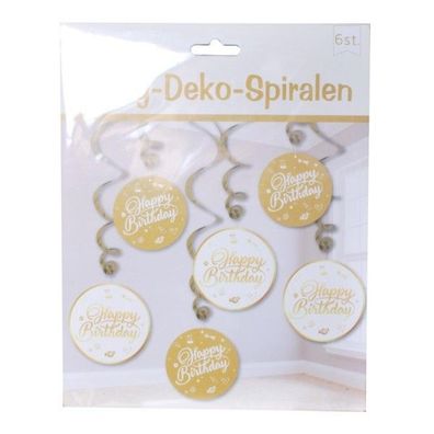 Party-Spiralen "Happy Birthday", weiss/gold, 6-tlg
