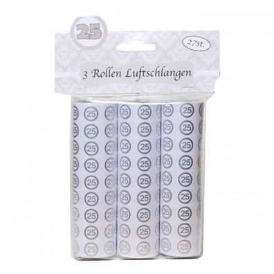 Luftschlangen "25", gold, 3-tlg. fuer Silberhochzeit, Jubilaeum oder auch fuer 25. Ge
