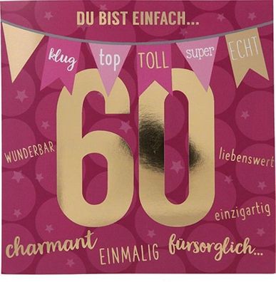Zahlenkarte zum 60. Geburtstag mit Musik, veredelte Klappkarte mit originellem Innen