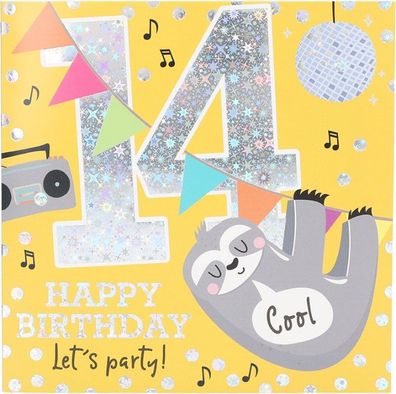 Zahlenkarte zum 14. Geburtstag mit Musik, veredelte Klappkarte mit originellem Innent