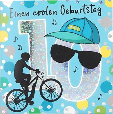 Zahlenkarte zum 10. Geburtstag mit Musik, veredelte Klappkarte mit originellem Innen