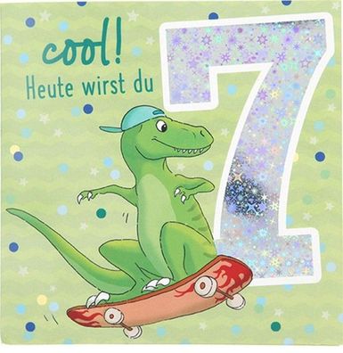 Zahlenkarte zum 7. Geburtstag mit Musik, veredelte Klappkarte mit originellem Innent