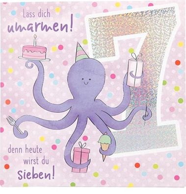 Zahlenkarte zum 7. Geburtstag mit Musik, veredelte Klappkarte mit originellem Innent