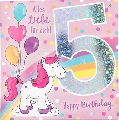 Zahlenkarte zum 5. Geburtstag mit Musik, veredelte Klappkarte mit originellem Innent