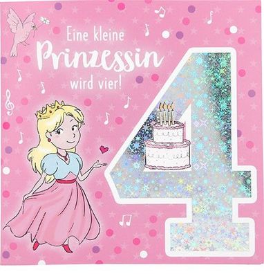 Zahlenkarte zum 4. Geburtstag mit Musik, veredelte Klappkarte mit originellem Innent