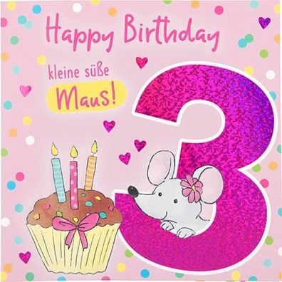 Zahlenkarte zum 3. Geburtstag mit Musik, veredelte Klappkarte mit originellem Innent