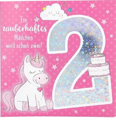 Zahlenkarte zum 2. Geburtstag mit Musik, veredelte Klappkarte mit originellem Innent