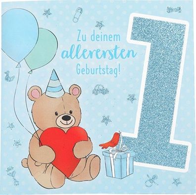 Zahlenkarte zum 1. Geburtstag mit Musik, veredelte Klappkarte mit originellem Innent