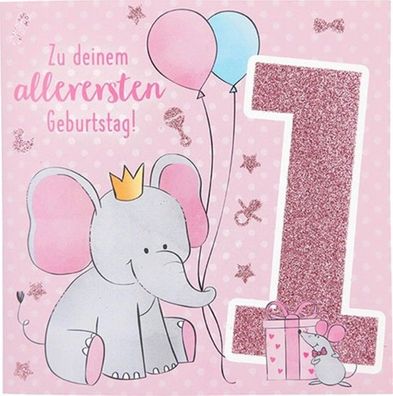 Zahlenkarte zum 1. Geburtstag mit Musik, veredelte Klappkarte mit originellem Innent