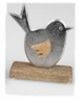 Vogel auf Sockel 16x14cm eine Kombination aus mattem Aluminium und massivem Mango-Hol