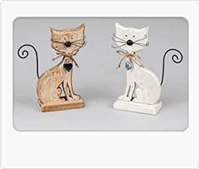 Dekorative Katze sitzend 18cm in creme oder aun 1 Figur farblich sortiert