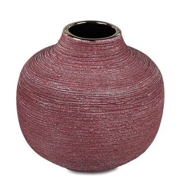 Deko-Gefaess Kugelvase berryrot-gold 15cm Keramik matt goldener Rand