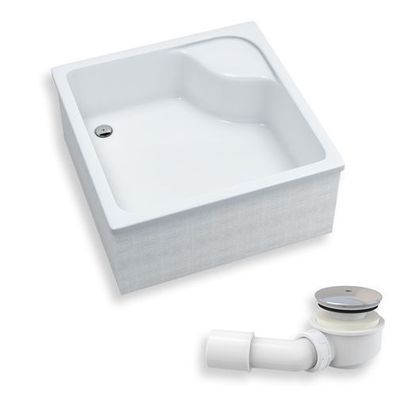 Duschwanne Quadratisch Acryl DANTE 90x90 Weiß Styroporträger | Ablauf & Füße im SET!