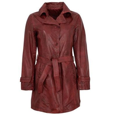 MADDOX - Damen Ledermantel Trenchcoat Lammnappa dunkelrot
