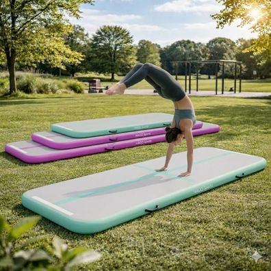 HAGO® AirTrack Turnmatte 3m 4m 5m Gymnastikmatte Tumbling Pink Mint Tasche Yoga