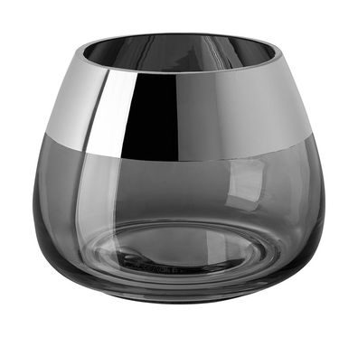 Fink BELLA, Teelichthalter, Glas, Silberfolie, grau, silberfarben, L. 15 cm, B