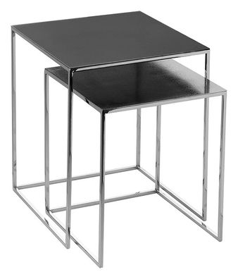 Fink LORET 2er Set, Beistelltisch, vernickelt, Edelstahl, poliert, schwarz, silber