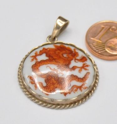 Anhänger Porzellan Drache rund 333 Gold PGH handgemal