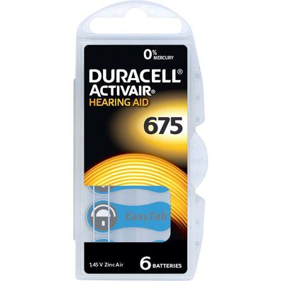 Duracell Hörgerätebatterie 675 1,45 V 6 Stück 630 mAh Zink Luft Activair