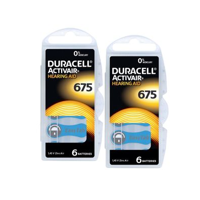 2x Duracell Hörgerätebatterie 675 1,45 V 6 Stück 630 mAh Zink Luft Activair