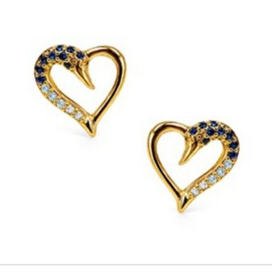 Ohrstecker - Silber gold - Azur Schwan Herz