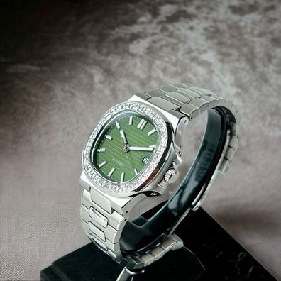 Armbanduhr Nautilus Olivegrün Diamant Edelstahl 41mm NH35 Automatik Herrenuhr