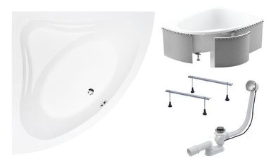 Badewanne Eckwanne Acryl MIA 140x140 Weiß Styropor | Ablauf & Füße GRATIS !