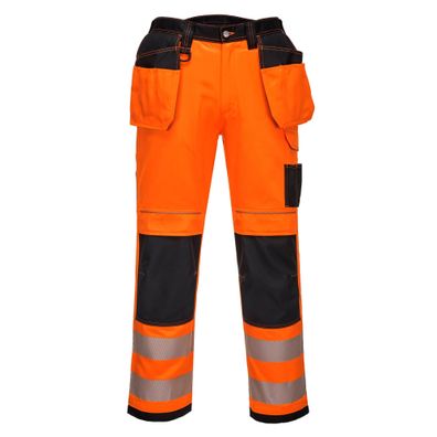 Portwest T501 PW3 Hi Vis Arbeitshose Werkzeughalter Orange Schwarz Größe 33
