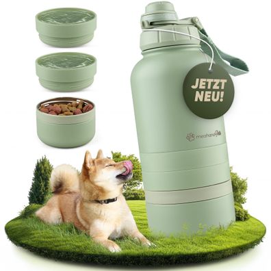 mea: ana Hundetrinkflasche 950 ml Edelstahl isoliert mit 3 Näpfen