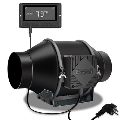 Brogachy 100mm Rohrventilator intelligent mit Temperatur Feuchtigkeitsregler