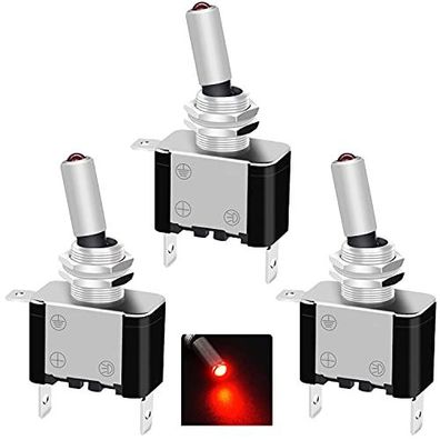 3 Stéck Wippschalter 12V DC 20A rote LED beleuchtet 3 Pin EIN AUS