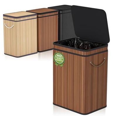 Mihoho Mélleimer 80 Liter aus Bambus mit Deckel faltbar Premium Walnuss