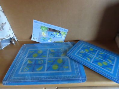 Glasschneidebrett Glasblatte blau mit Muster 2St 40x30cm + 30x20cm