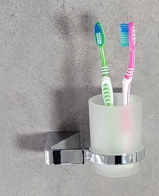 Tresa Zahnbecher mit Halter Chrom Glas satiniert Wandmontage massiv OBI