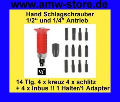 14 Tlg. Hand Schlagschrauber Satz Schrauben-Löser Set 1/2" Schwere Ausführung
